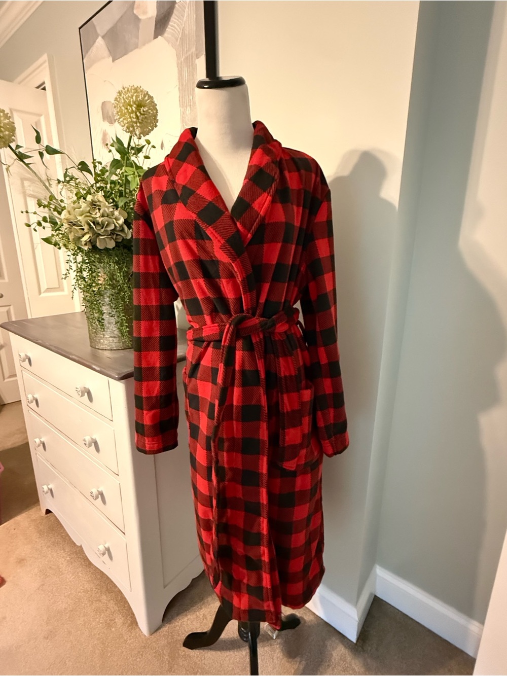 WONDERLAND Red and Black Buffalo Plaid Wrap Trench Coat with Belt